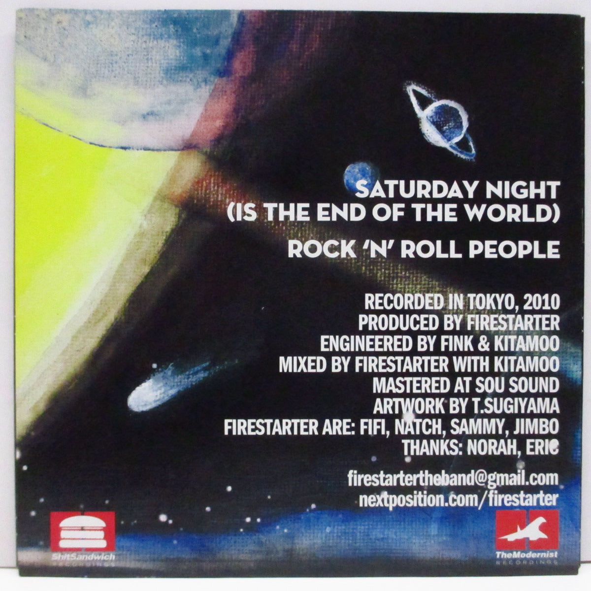 FIRESTARTER (ファイアスターター) - Saturday Night : Is The End Of The World (US+Japan '10 オリジナル「黒盤」7"/光沢固紙ジャケ付)