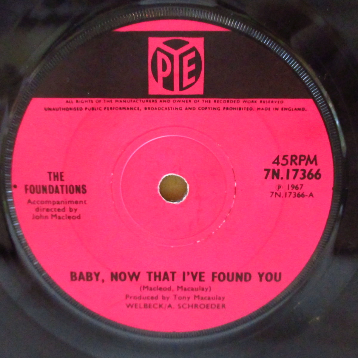 FOUNDATIONS (ファウンデーションズ) - Baby, Now That I've Found You (UK '67 初回「ピンク・ラベ、ソリッド・センター」オリジナル7インチ)ノーザンPOP名曲!