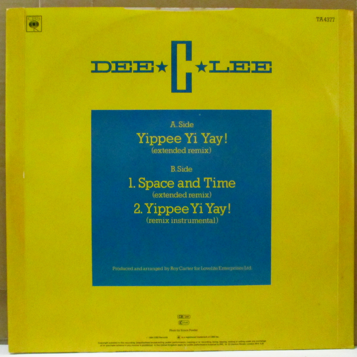 DEE C. LEE (ディー・シー・リー) - Yippee Yi Yay! +2 (UK オリジナル 12インチ) '84年シングル