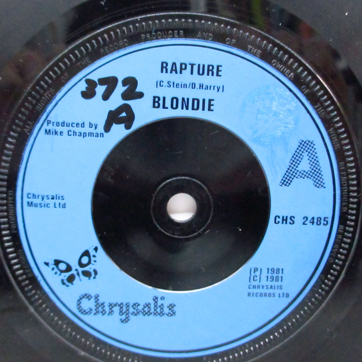 BLONDIE (ブロンディ) - Rapture (UK オリジナル「青プラスチックラベ・フラットセンター」 7"+固紙折り返しジャケ)