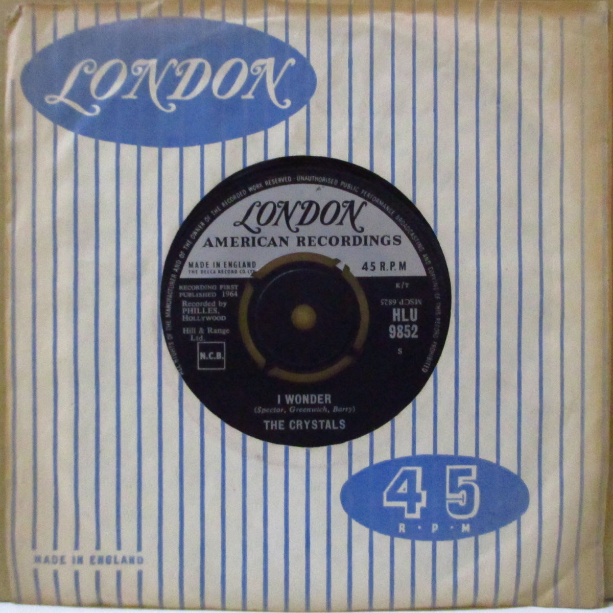 CRYSTALS, THE (ザ・クリスタルズ) - I Wonder / Little Boy (UK '64 オリジナル「プッシュアウト・センター」 7インチ+カンパニー・スリーブ)英国独自シングル!