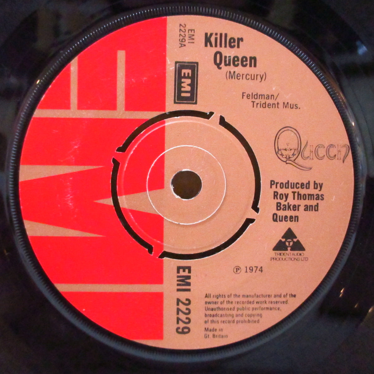 QUEEN (クイーン) - Killer Queen (UK '74 オリジナル「ブラウン紙ラベ・ラウンドセンター」 7インチ)