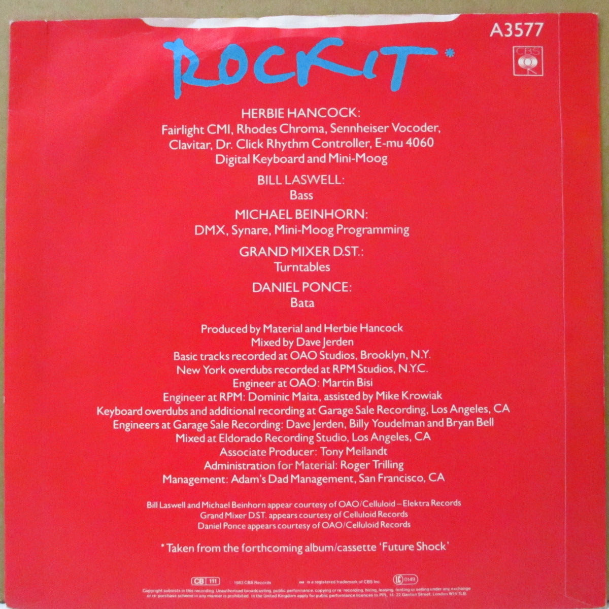 HERBIE HANCOCK (ハービー・ハンコック) - Rockit (UK '83 ジャケ付きオリジナル「茶色プラスチック・ラベ」 7インチ)エレクトリックダンス・クラシック!