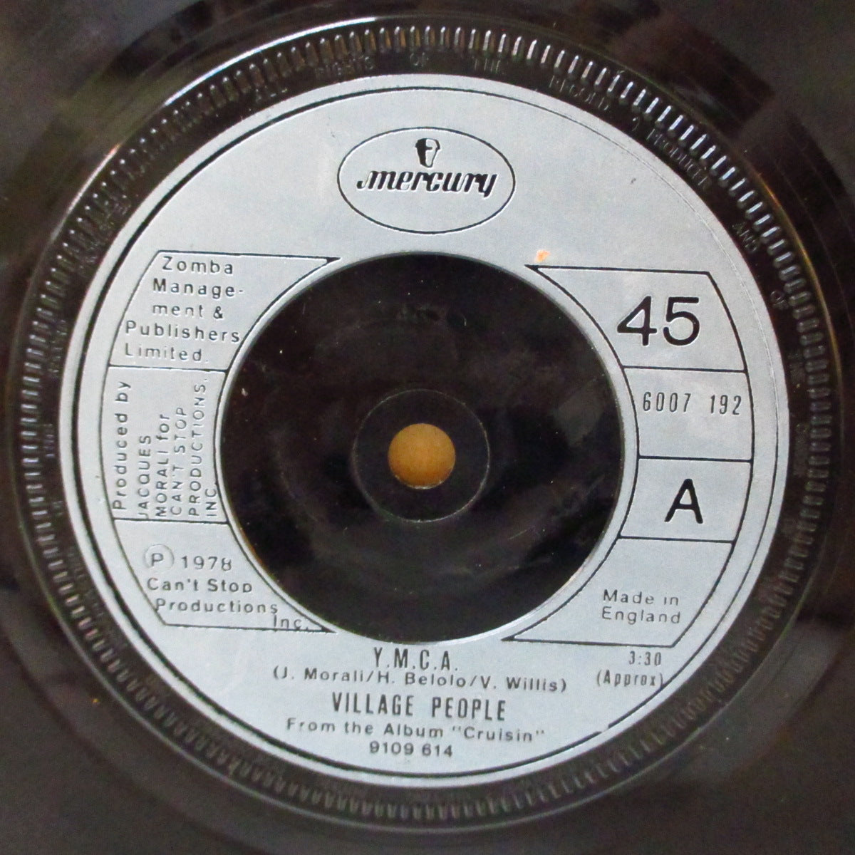 VILLAGE PEOPLE (ヴィレッジ・ピープル) - Y.M.C.A. (UK '78 オリジナル「小穴の青プラスチック・ラベ ver 」7インチ)ディスコ・クラシック!
