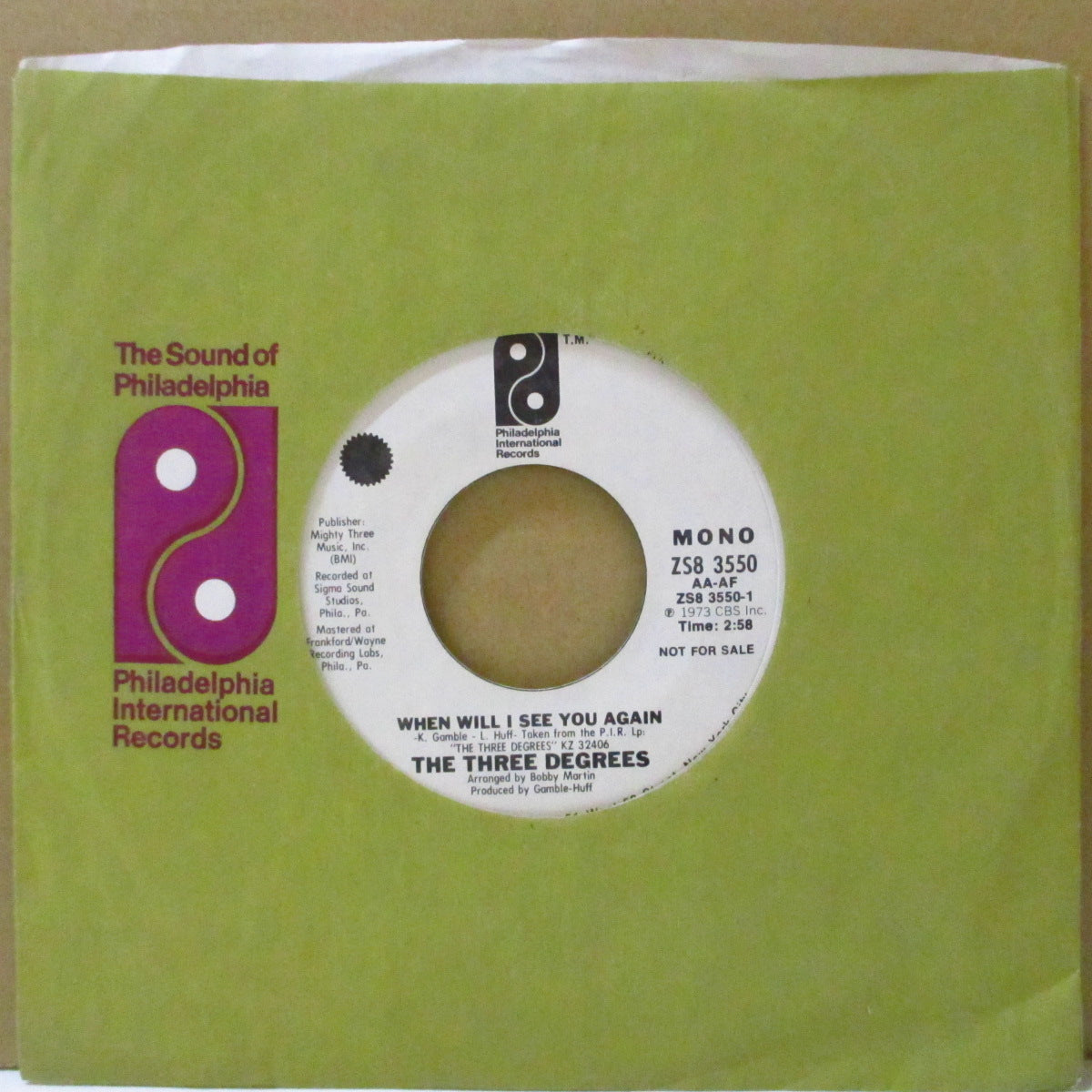 THREE DEGREES, THE (ザ・スリー・ディグリーズ) - When Will I See You Again (US '74 プロモ両面同曲 7インチ+カンパニースリーブ) 哀愁美メロ・スロウ・AOR/SOUL-POPクラシック!