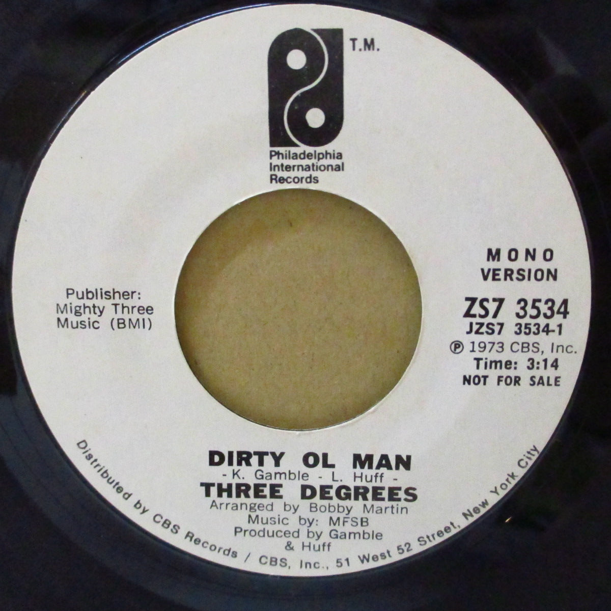 THREE DEGREES, THE (ザ・スリー・ディグリーズ) - Dirty Ol Man (US '73 プロモ両面同曲7インチ+カンパニースリーブ)ディスコ・クラシック!