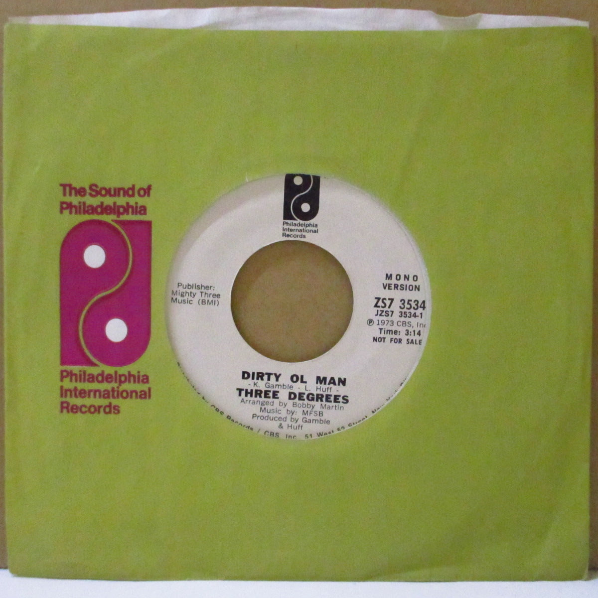 THREE DEGREES, THE (ザ・スリー・ディグリーズ) - Dirty Ol Man (US '73 プロモ両面同曲7インチ+カンパニースリーブ)ディスコ・クラシック!