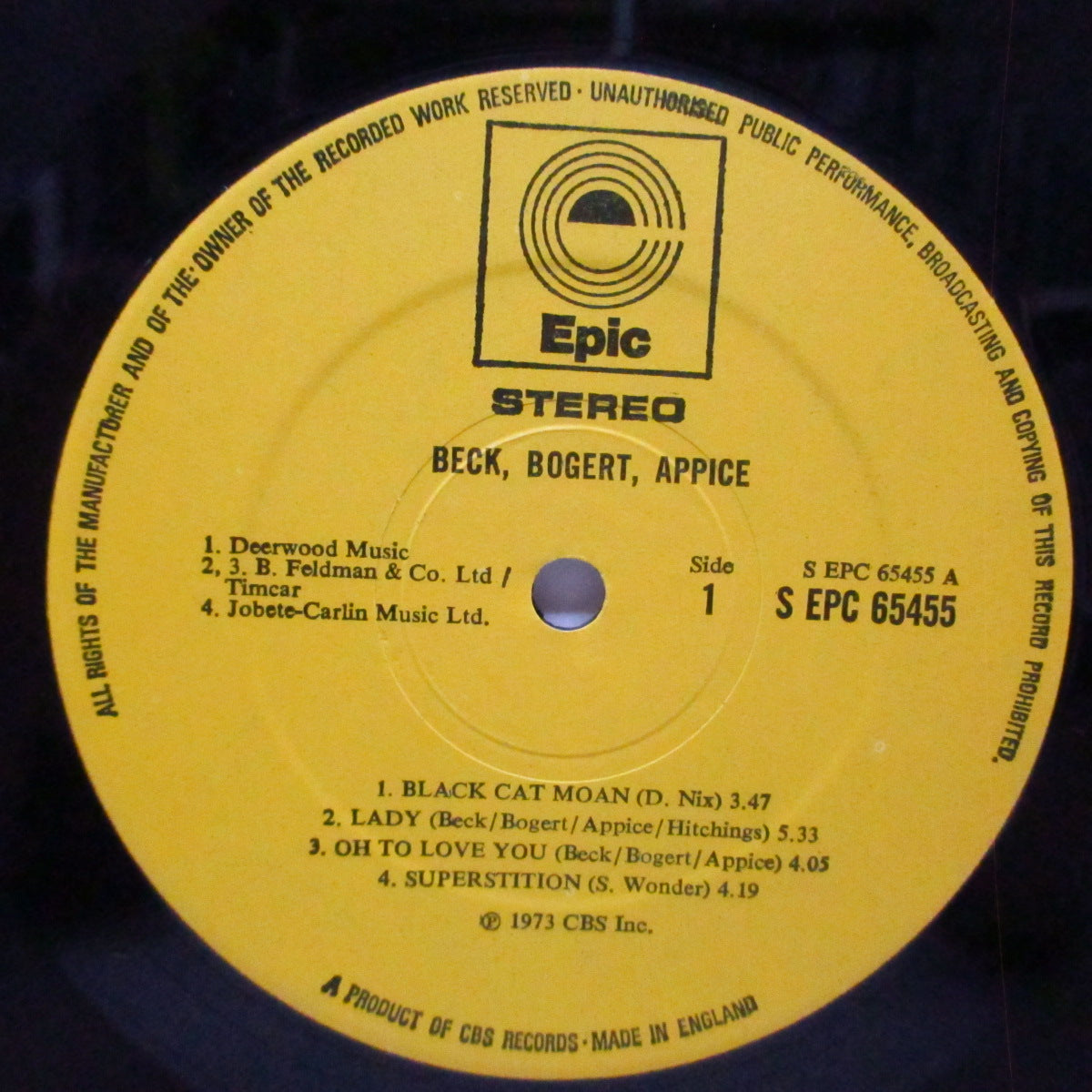 BECK, BOGERT & APPICE (ベック・ボガート & アピス) - Beck, Bogert & Appice (UK 70's 再発「ボックスロゴ」黄色ラベLP/光沢ジャケ) '73年デビュー・アルバム !