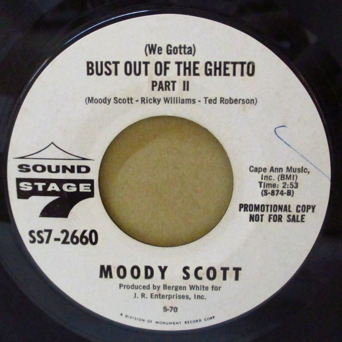 MOODY SCOTT (ムーディ・スコット) - (We Gotta) Bust Out Of The Ghetto Part 1 & 2 (US '70 プロモ・白ラベ 7インチ)ねっちょりファンク名曲!