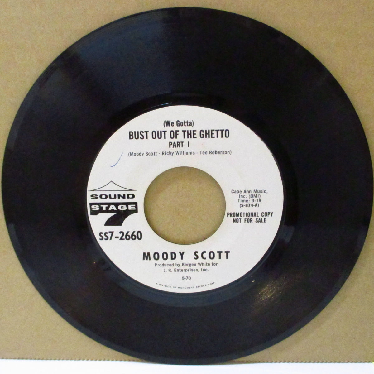 MOODY SCOTT (ムーディ・スコット) - (We Gotta) Bust Out Of The Ghetto Part 1 & 2 (US '70 プロモ・白ラベ 7インチ)ねっちょりファンク名曲!