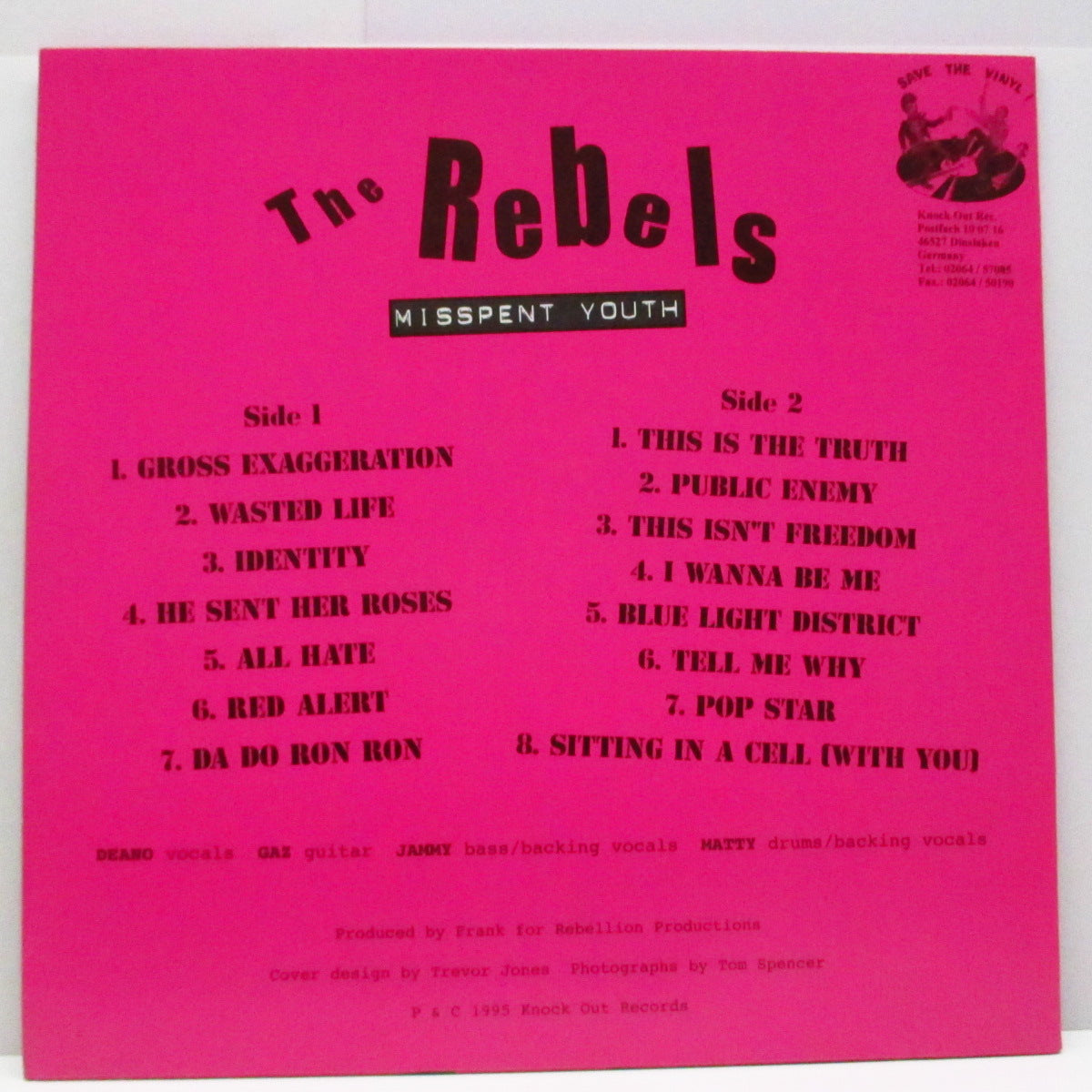 REBELS, THE (ザ・レベルズ) - Misspent Youth (German オリジナル「ブラックヴァイナル」LP+インサート)'95年唯一アルバム!