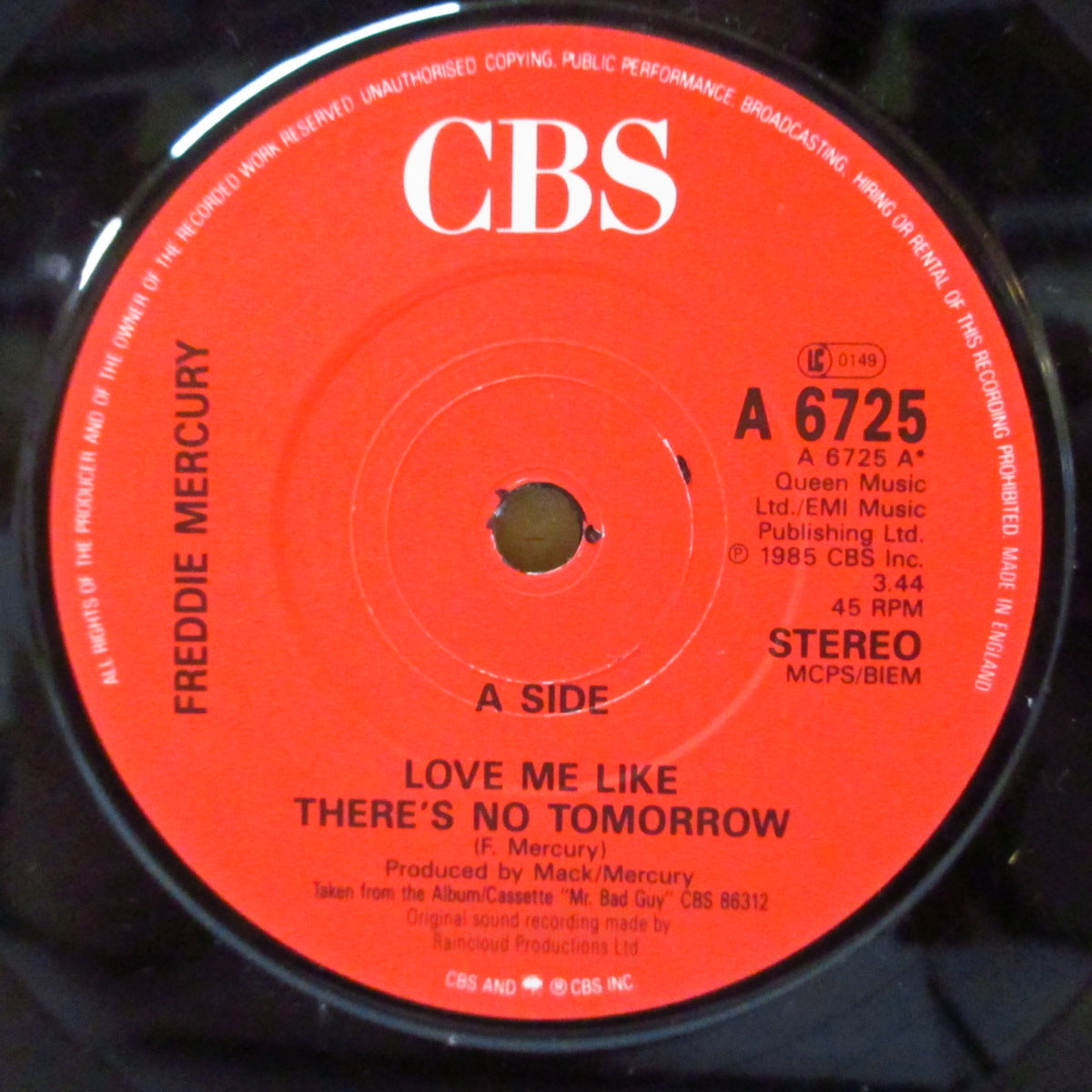 FREDDIE MERCURY (フレディ・マーキュリー) - Love Me Like There's No Tomorrow (UK '85 オリジナル 7インチ+光沢ソフト紙ジャケ)