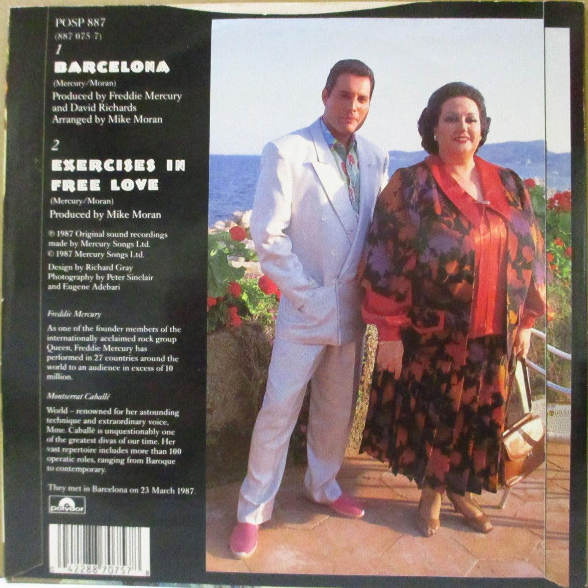 FREDDIE MERCURY & MONTSERRAT CABALLE (フレディ・マーキュリー & モンセラート・カバリェ) - Barcelona (UK '87 オリジナル「銀プラスチックラベ・フラットセンター」 7インチ+光沢固紙ジャケ)