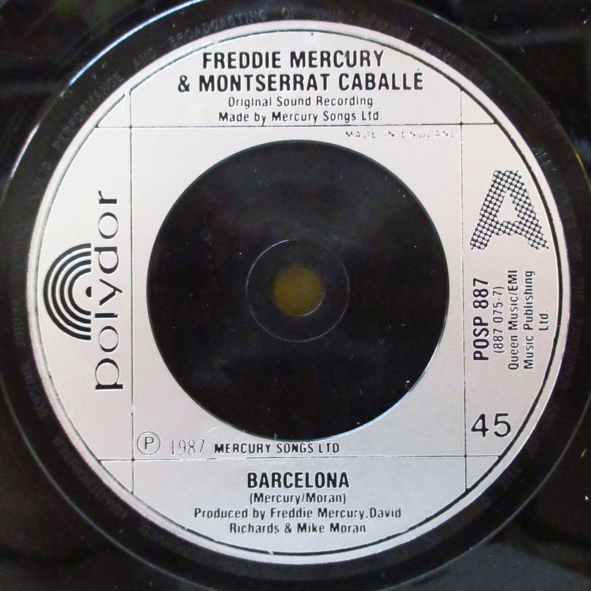FREDDIE MERCURY & MONTSERRAT CABALLE (フレディ・マーキュリー & モンセラート・カバリェ) - Barcelona (UK '87 オリジナル「銀プラスチックラベ・フラットセンター」 7インチ+光沢固紙ジャケ)