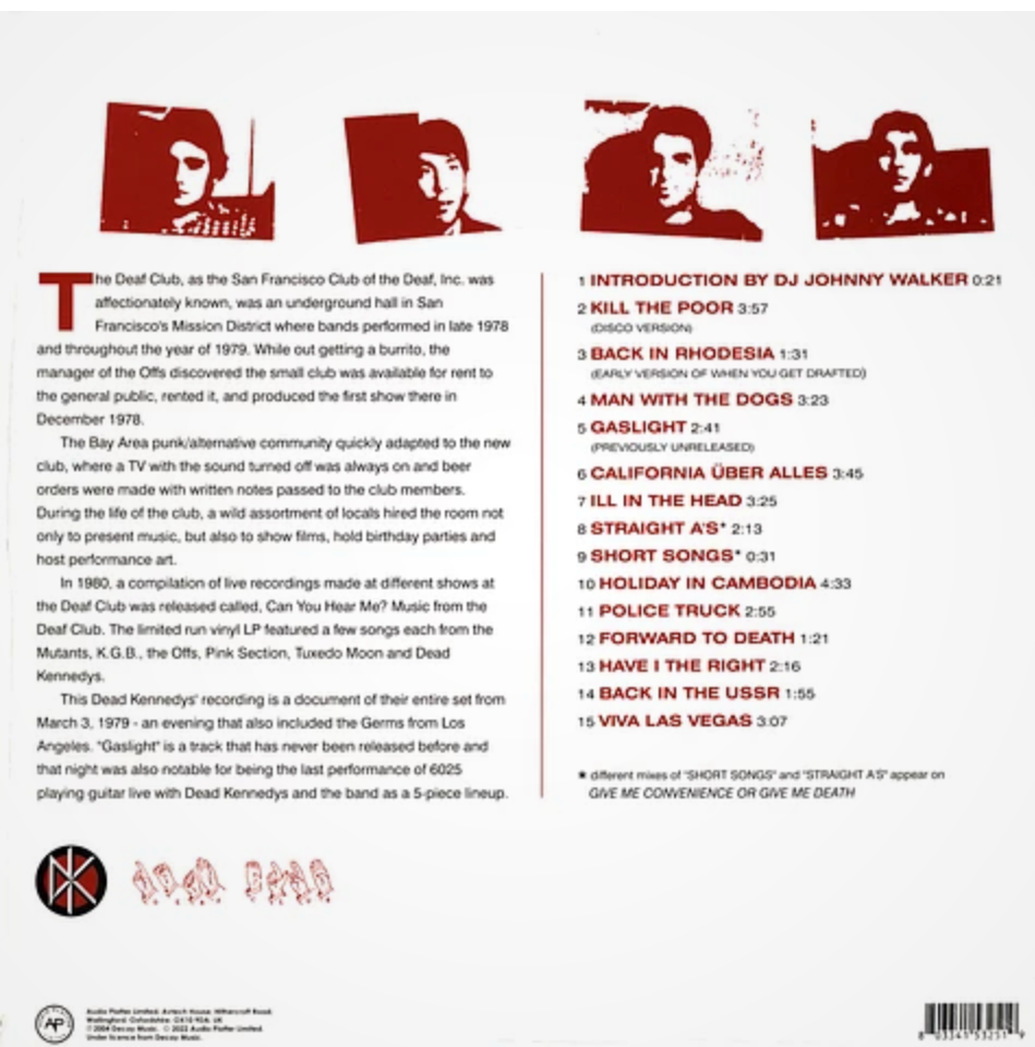 DEAD KENNEDYS (デッド・ケネディーズ) - Live At The Deaf Club (Worldwide 限定再発「レッドヴァイナル」LP/ New)