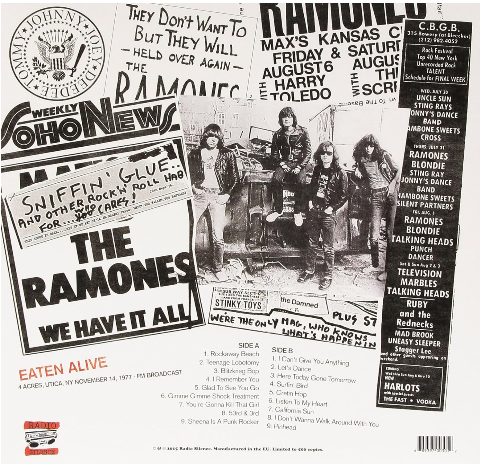 RAMONES (ラモーンズ) - Eaten Alive : 4 Acres, Utica, NY November 14, 1977 - FM Broadcast (EU 500枚限定再発 LP/ New) 『It’s Alive』収録約1ヶ月前 !