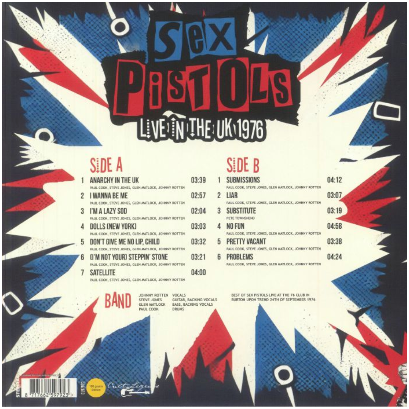 SEX PISTOLS (セックス・ピストルズ) - Live In The UK 1976 (EU 限定プレス再発「180g LP/ New) 9月24日、76クラブでのライブ盤 !