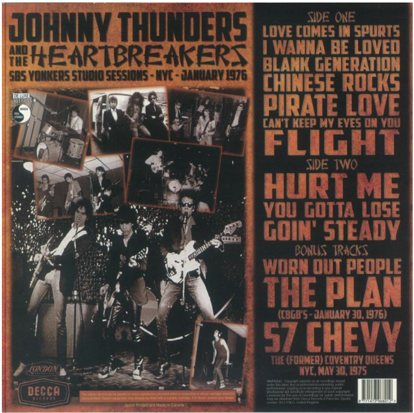 JOHNNY THUNDERS AND THE HEARTBREAKERS (ジョニー・サンダース & ザ・ハートブレイカーズ) - SBS Yonkers Studio Sessions: New York City January 1976 (US 限定再発「レッドヴァイナル」LP/ New) ヘル在籍時の唯一のスタジオ音源 !