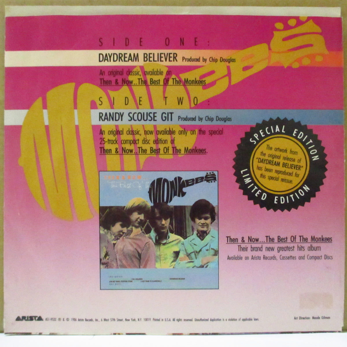 MONKEES (モンキーズ) - Daydream Believer (US '86 プロモ 7インチ/光沢ソフト紙ジャケ)