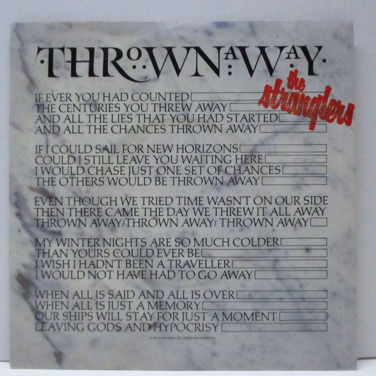 STRANGLERS, THE (ストラングラーズ ) - Thrown Away (UK オリジナル 7"/マットソフト紙折り返しジャケ) B面アルバム未収録 !