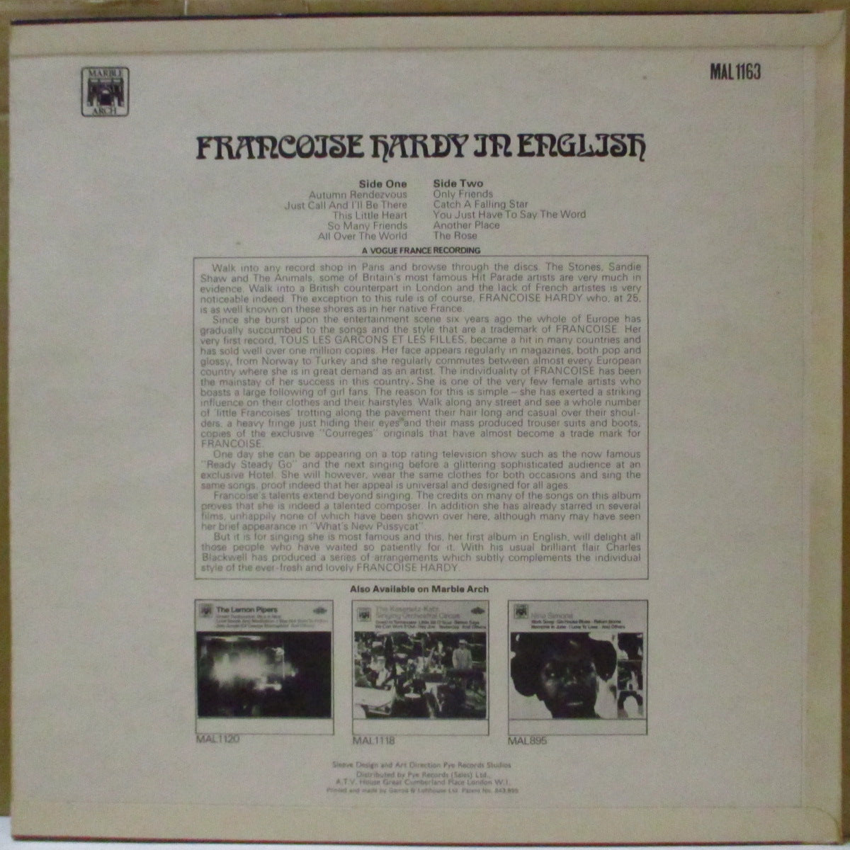 FRANCOISE HARDY (フランソワーズ・アルディ) - Francoise Hardy In English (UK '69 独自再発 モノラル LP/表面コーティング折り返しジャケ) '66年英語曲アルバムの内容違い