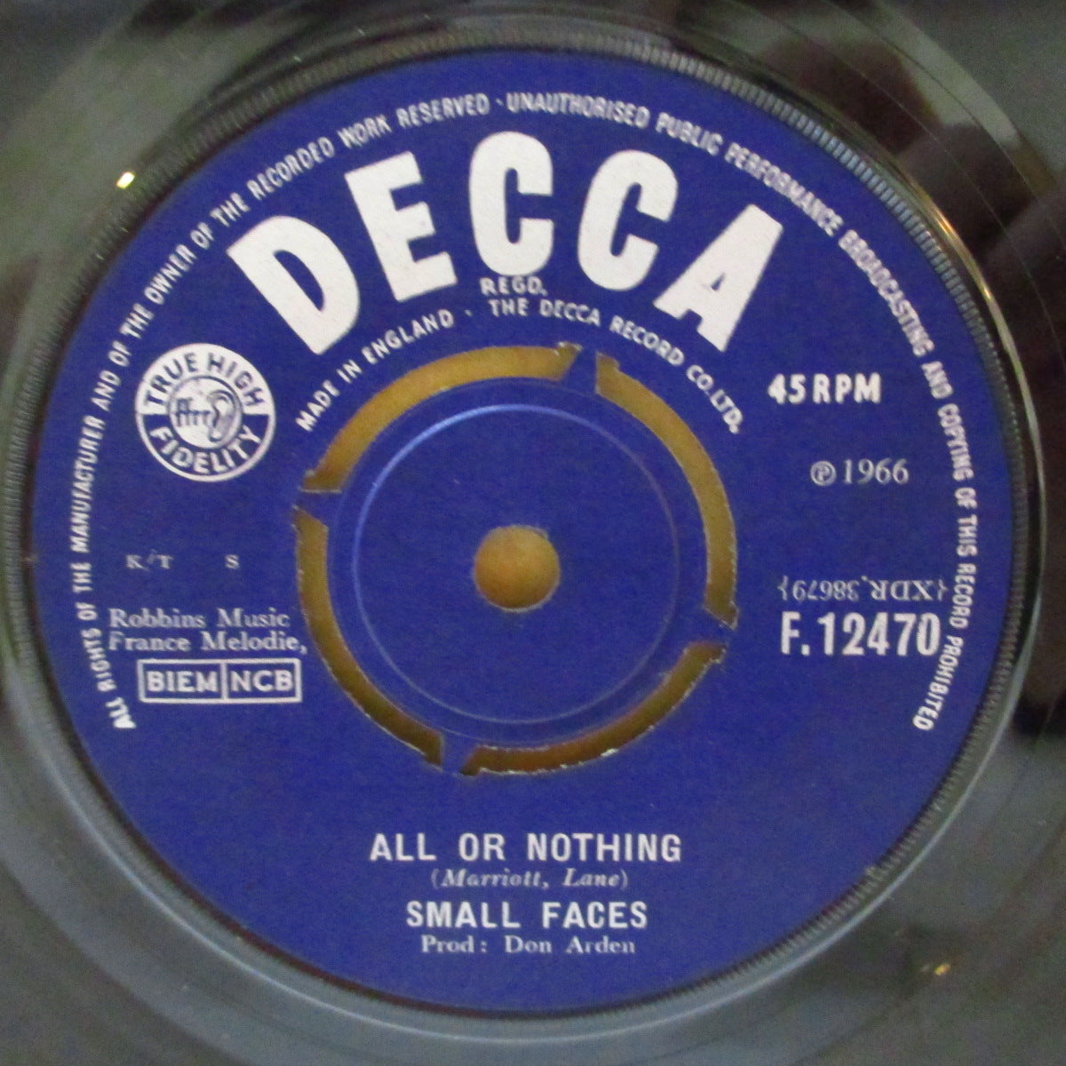 SMALL FACES (スモール・フェイセス) - All Or Nothing (UK '66 オリジナル「ラウンド・センター」 7インチ+カンパニースリーブ)