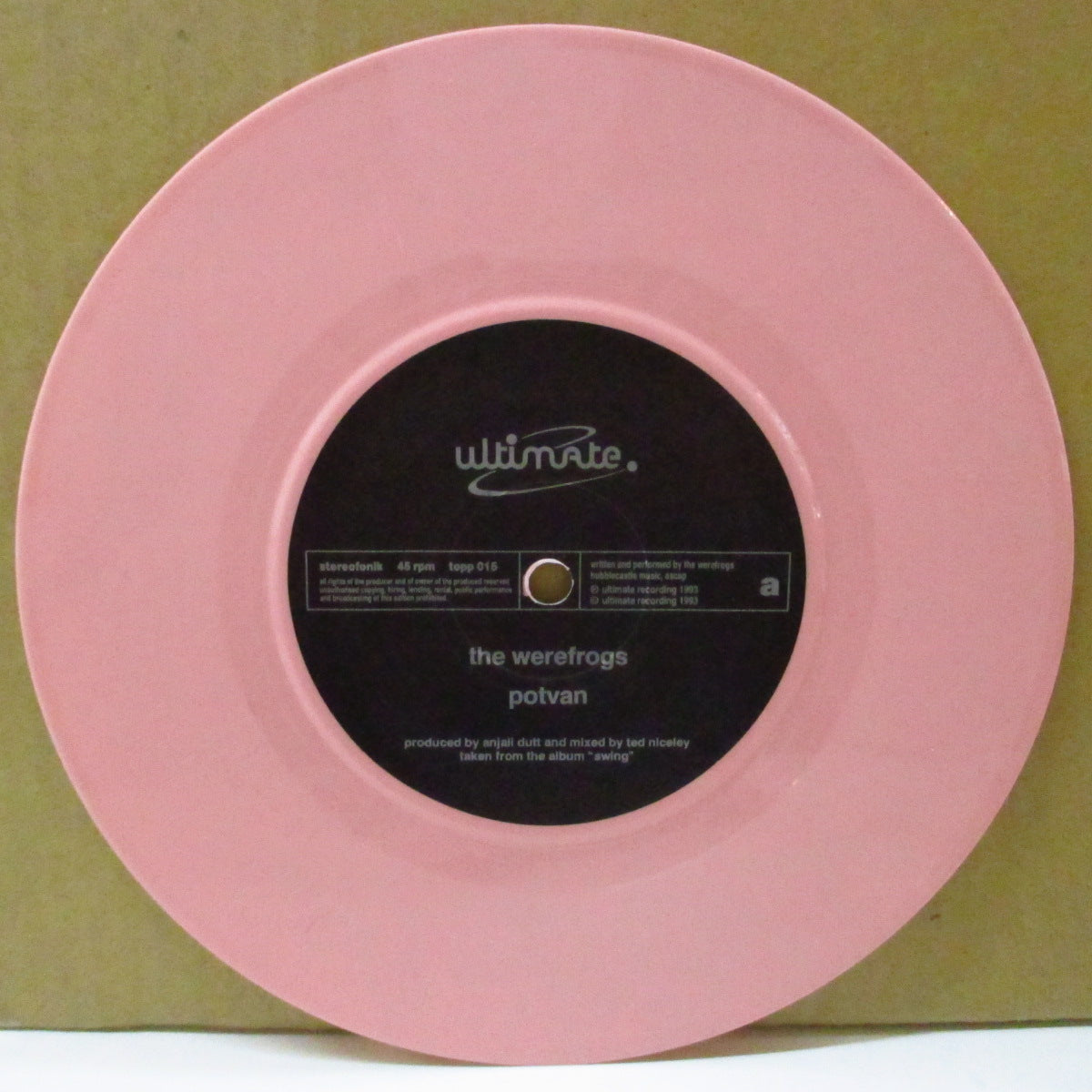 WEREFROGS, THE (ザ・ウェアーフロッグス) - Potvan (UK 限定ピンクヴァイナル 7インチ+光沢ソフト紙折りたたみジャケ, レアステッカー付きPVC) '93年シングル