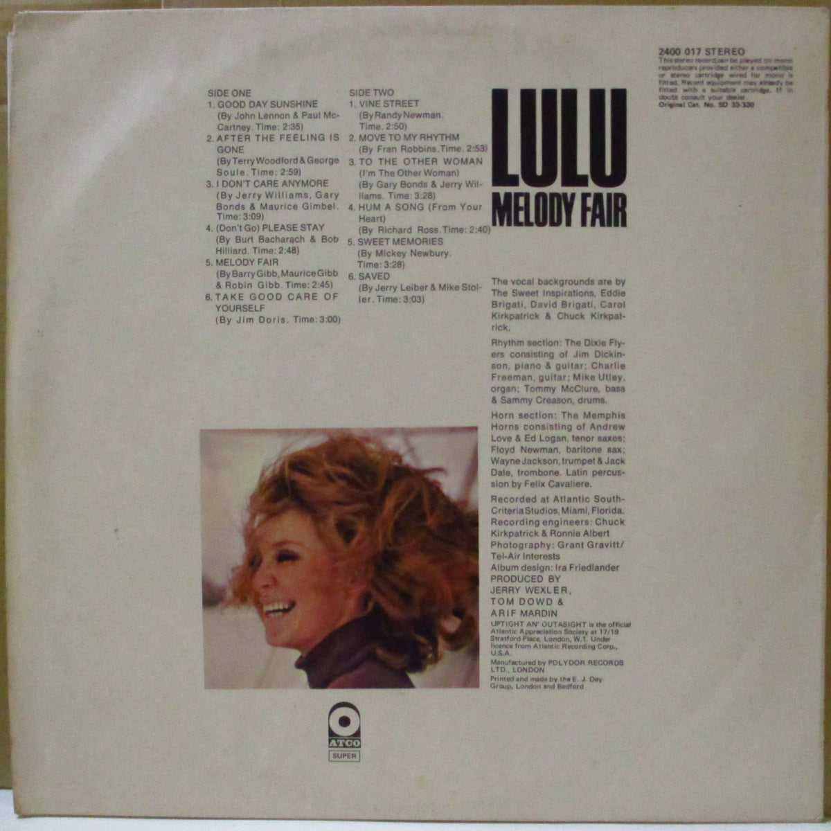 LULU (ルル) - Melody Fair (UK '70 オリジナル・ステレオ LP)マッスル・ショールズ録音第二弾!
