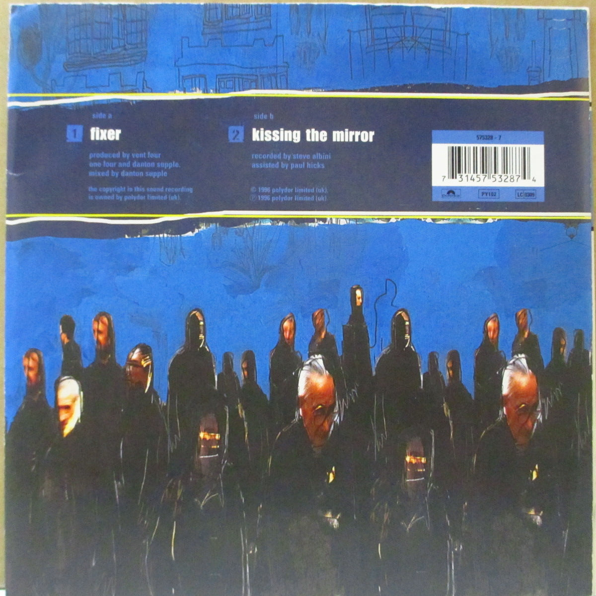 VENT 414 (ヴェント414) - Fixer (UK 限定ブルーヴァイナル 7インチ+光沢固紙折りたたみジャケ) '96年シングル