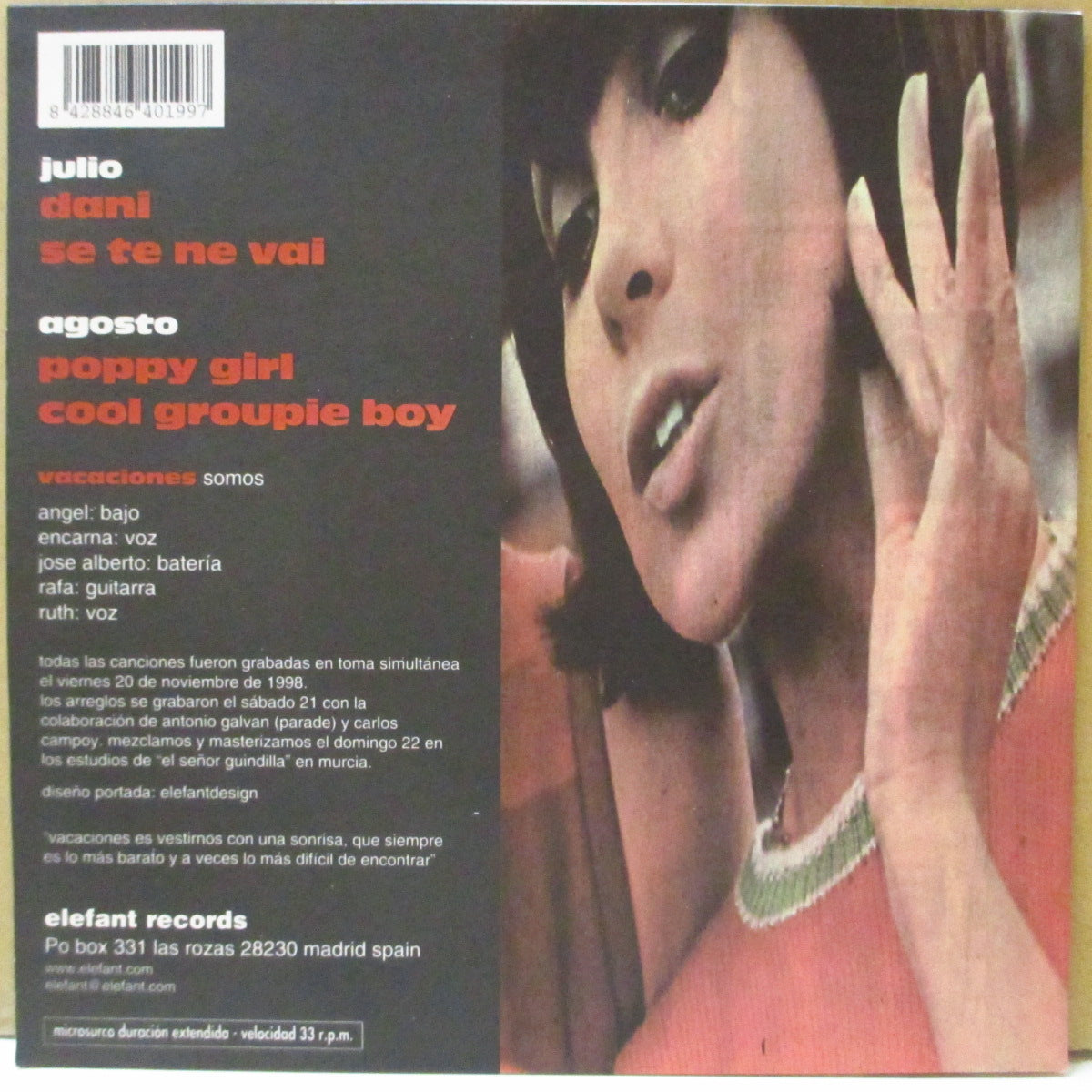 VACACIONES (ヴァカシオネス) - Dani +3 (Spain 限定「ピンクヴァイナル」7インチ+マット固紙ジャケ) '98年EP