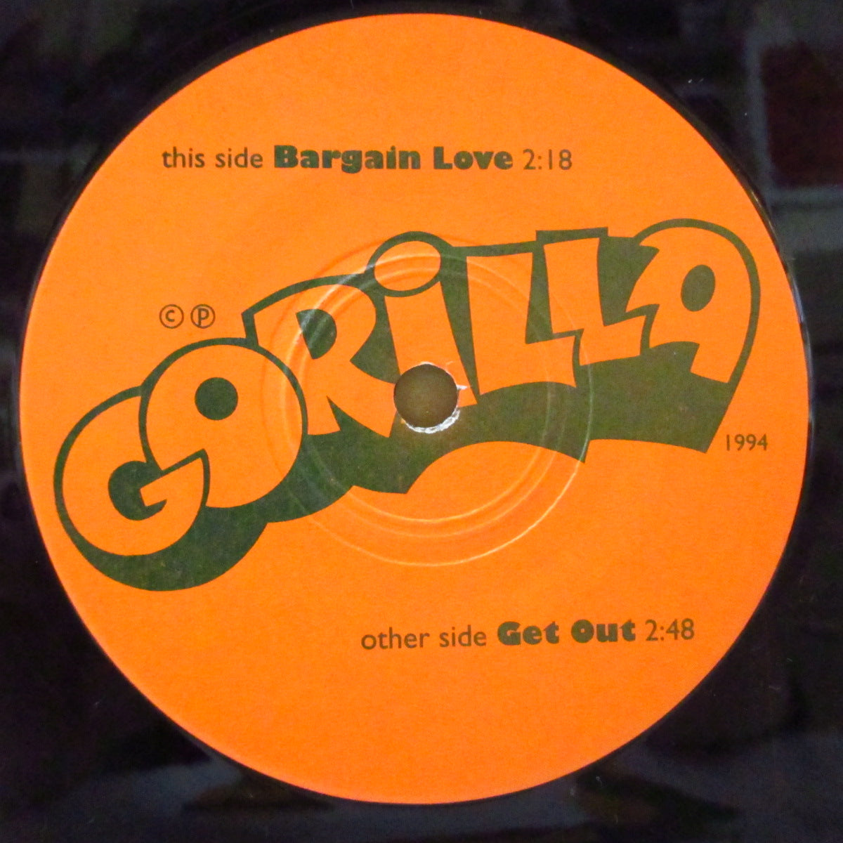 GORILLA (ゴリラ) - Bargain Love (US オリジナル 7インチ+光沢ソフト紙ジャケ) '94年シングル