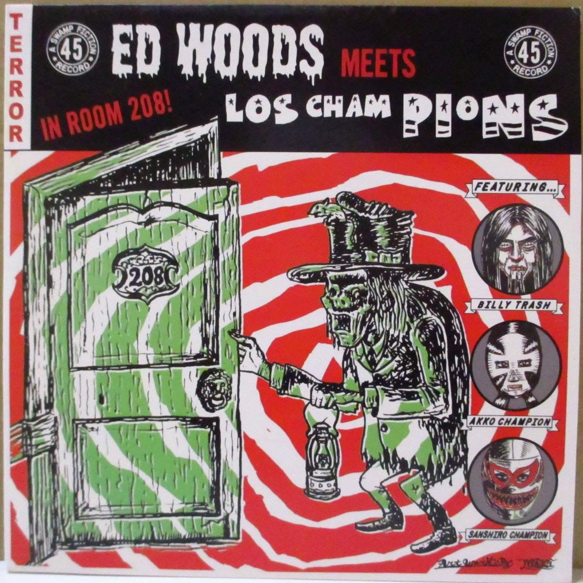 ED WOODS / LOS CHAMPIONS (エド・ウッズ / ロス・チャンピオンズ) - Ed Woods Meets Los Champions (Japan '13 オリジナル4曲入り「赤盤」 7インチ/光沢固紙ジャケ)
