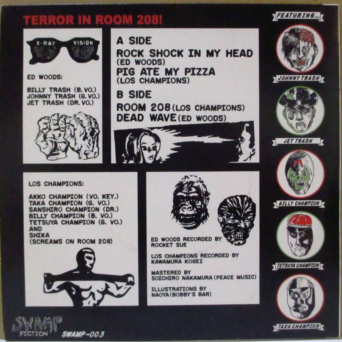 ED WOODS / LOS CHAMPIONS (エド・ウッズ / ロス・チャンピオンズ) - Ed Woods Meets Los Champions (Japan '13 オリジナル4曲入り「赤盤」 7インチ/光沢固紙ジャケ)