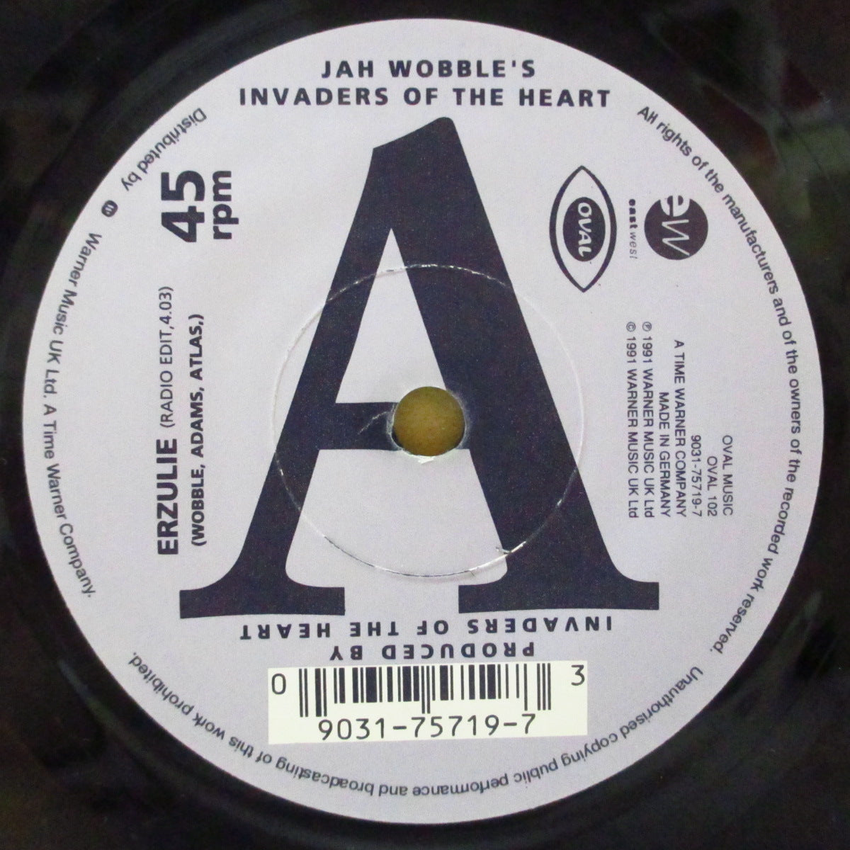 JAH WOBBLE'S INVADERS OF THE HEART (ジャー・ウォブルズ・インヴェイダーズ・オブ・ザ・ハート) - Erzulie (UK オリジナル 7インチ+光沢固紙ジャケ) '91年シングル