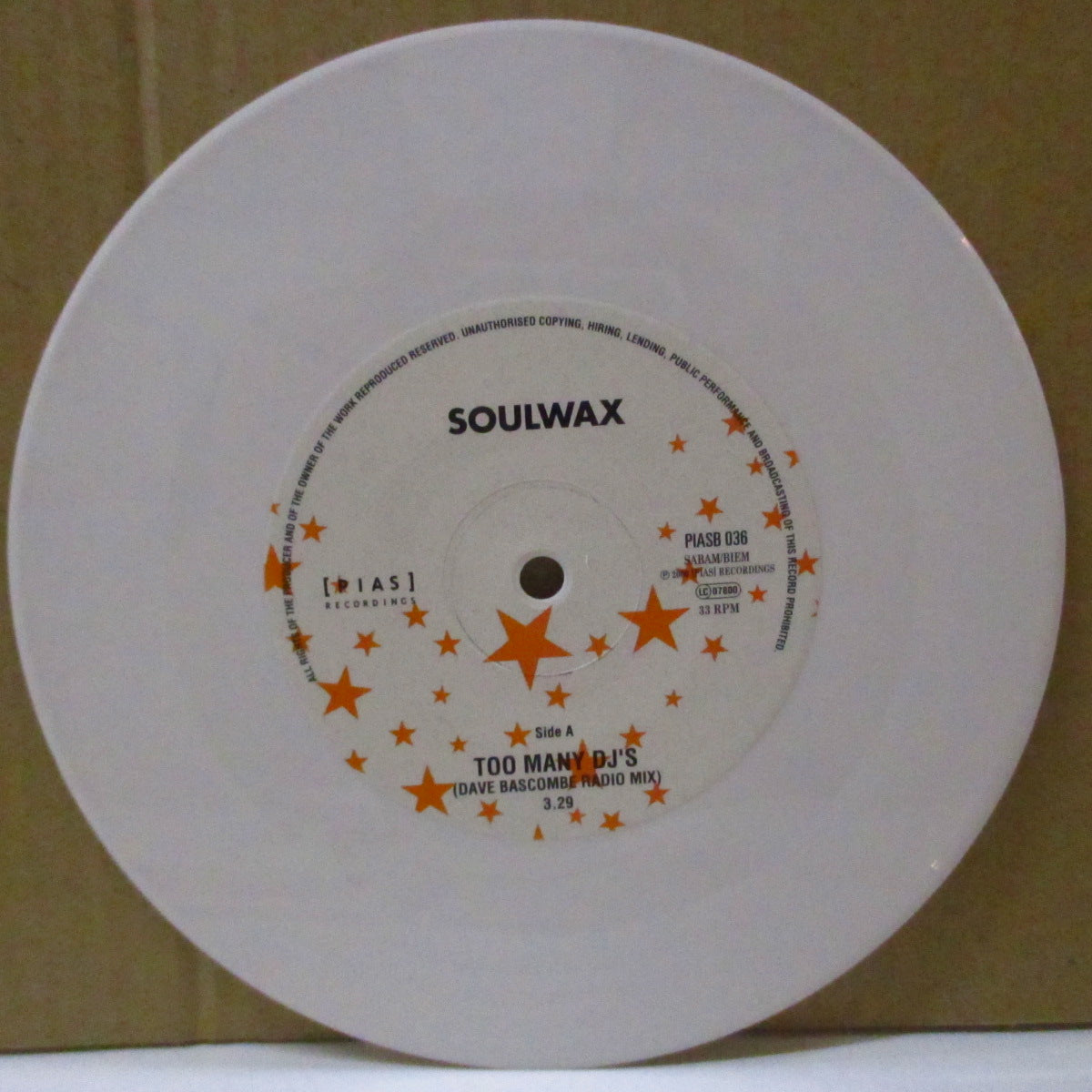 SOULWAX (ソウルワックス) - Too Many DJ's (UK 1,000枚限定ホワイトヴァイナル 7インチ/片面大カット光沢ソフト紙ジャケ) '00年シングル