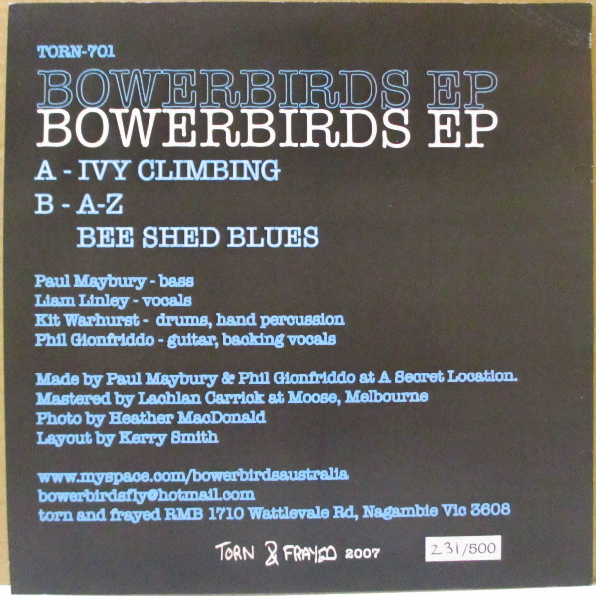 BOWERBIRDS (バワーバーズ) - Ivy Climbing +2 (OZ '07 限定500枚3曲入り 7インチ/ナンバリング入り光沢固紙ジャケ)