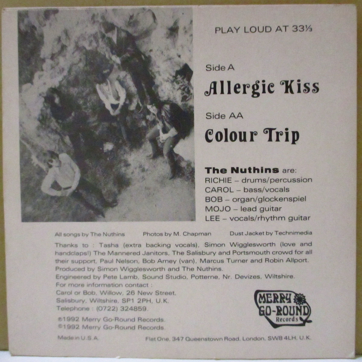 NUTHINS, THE (ザ・ナッシンズ) - Allergic Kiss (UK '92 オリジナル33回転 7インチ/光沢固紙ジャケ)