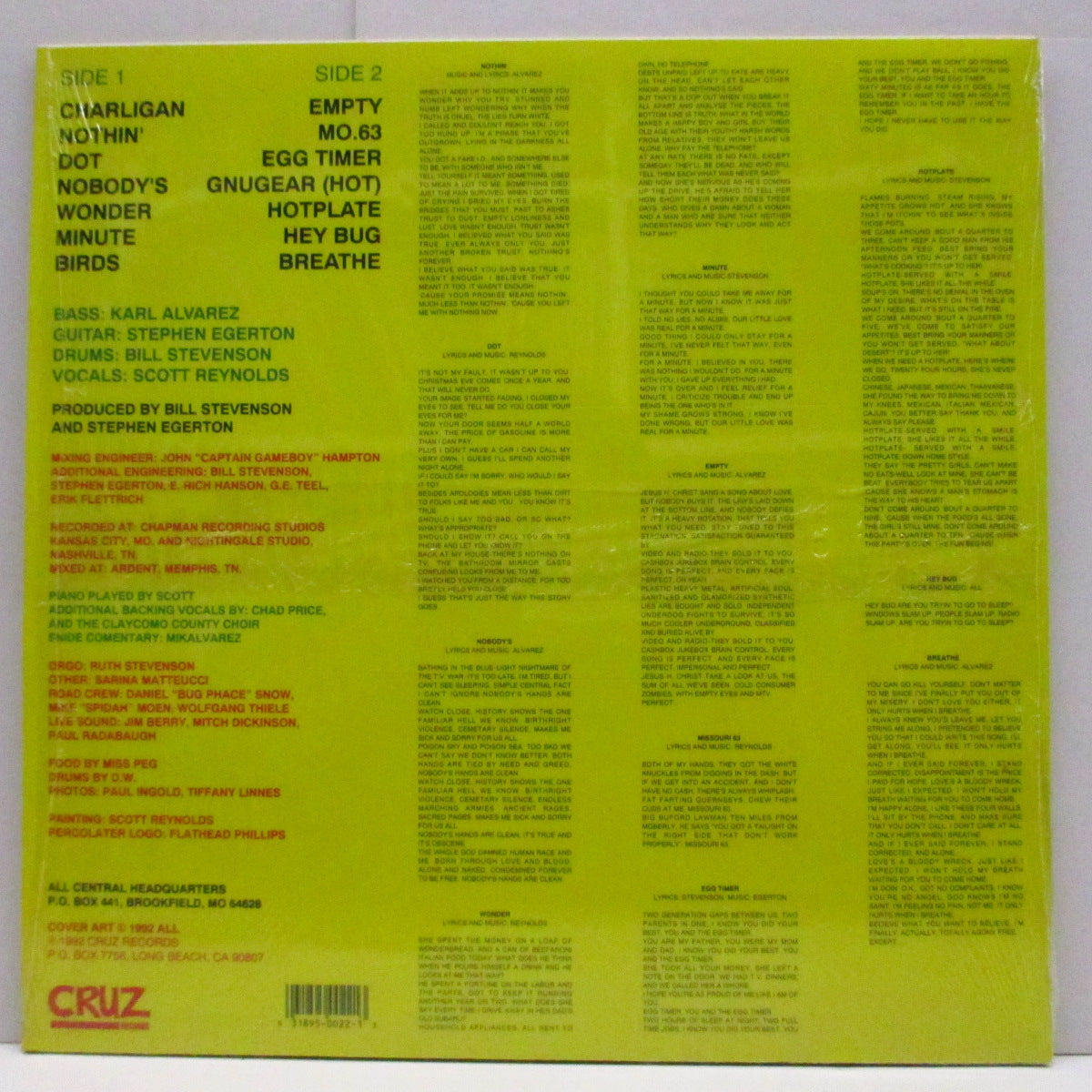 ALL (オール) - Percolater (US '92 オリジナル LP) '92年5th アルバム!