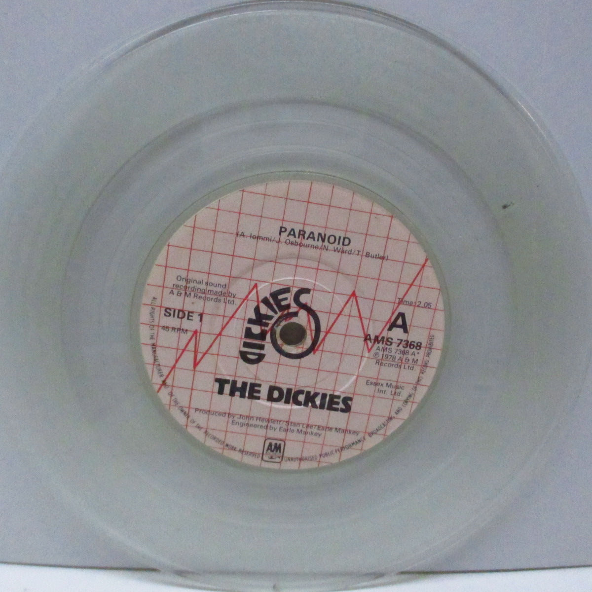 DICKIES, THE (ザ・ディッキーズ) - Paranoid (UK 限定「クリアヴァイナル」7"/マット固紙ジャケ) ブラック・サバスのカバー!