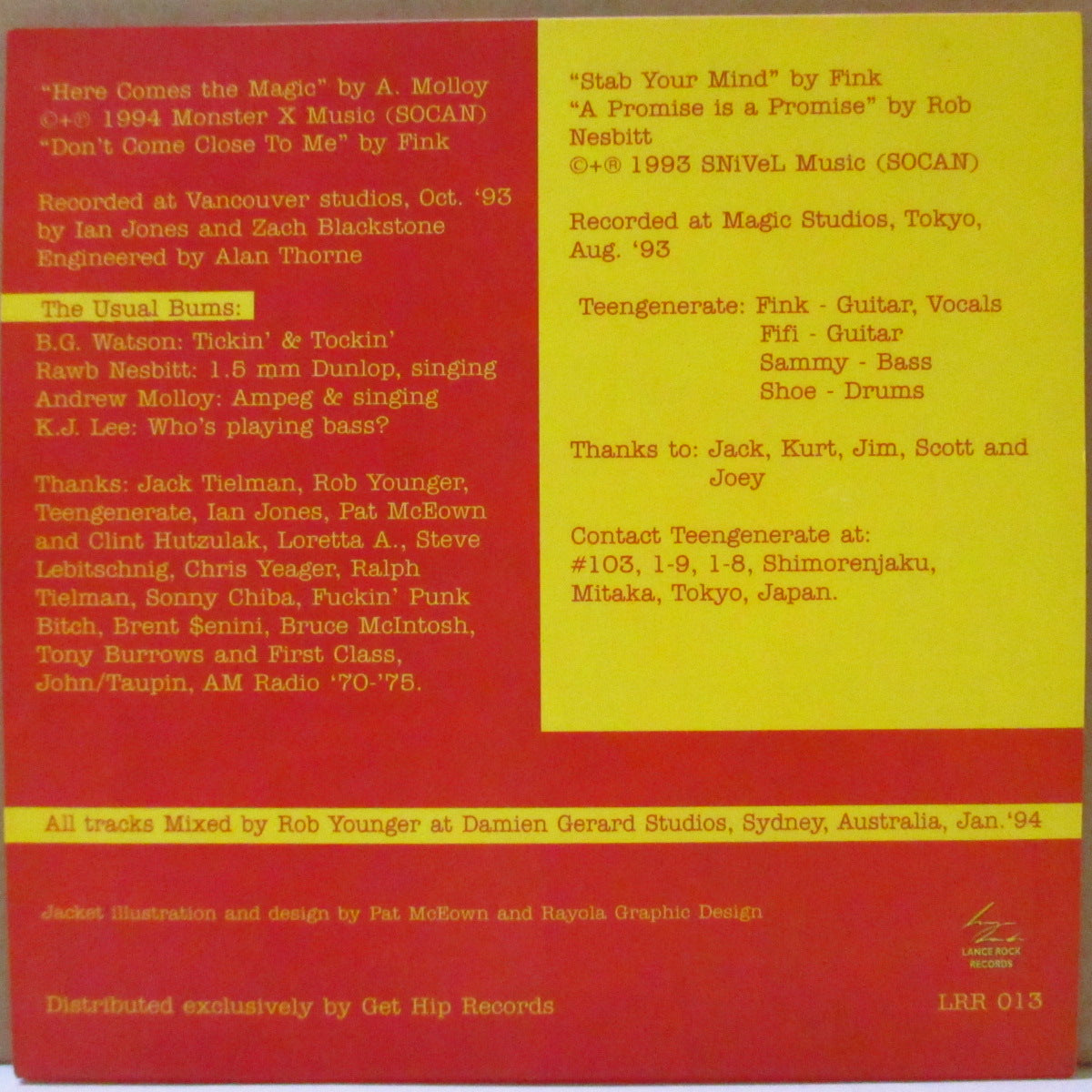 TEENGENERATE / BUM (ティーンジェネレイト / バム) - Bum vs. Teengenerate (Canada '94 オリジナル 2x7インチ/マット固紙ジャケ)