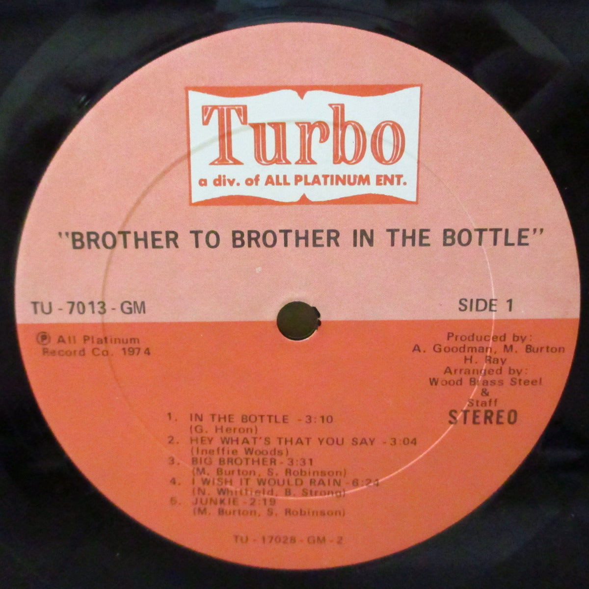 BROTHER TO BROTHER (ブラザー・トゥ・ブラザー) - In The Bottle (US '74 オリジナル・ステレオ LP) ギル・スコット・ヘロン「In The Bottle」の大ヒット・カヴァ他デビューアルバム。