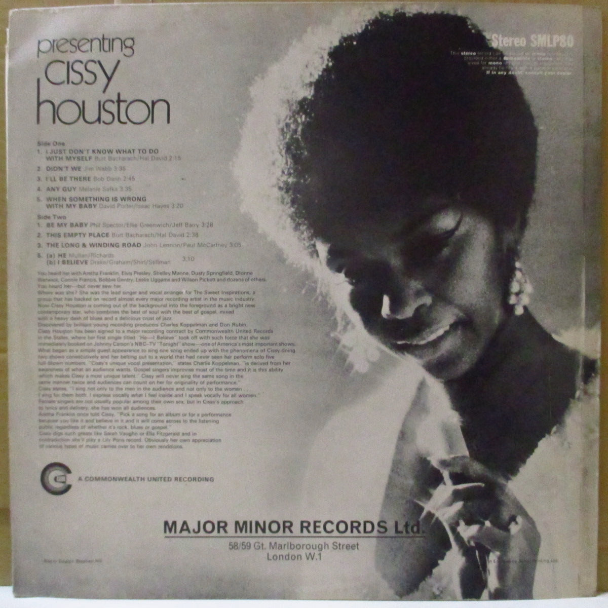 CISSY HOUSTON (シシー・ヒューストン) - Presenting Cissy Houston (UK '70 初回Major MInor社オリジナル・ステレオ LP/表面コーティング・ジャケ) デビュー・アルバム、英国独自デザインジャケ!