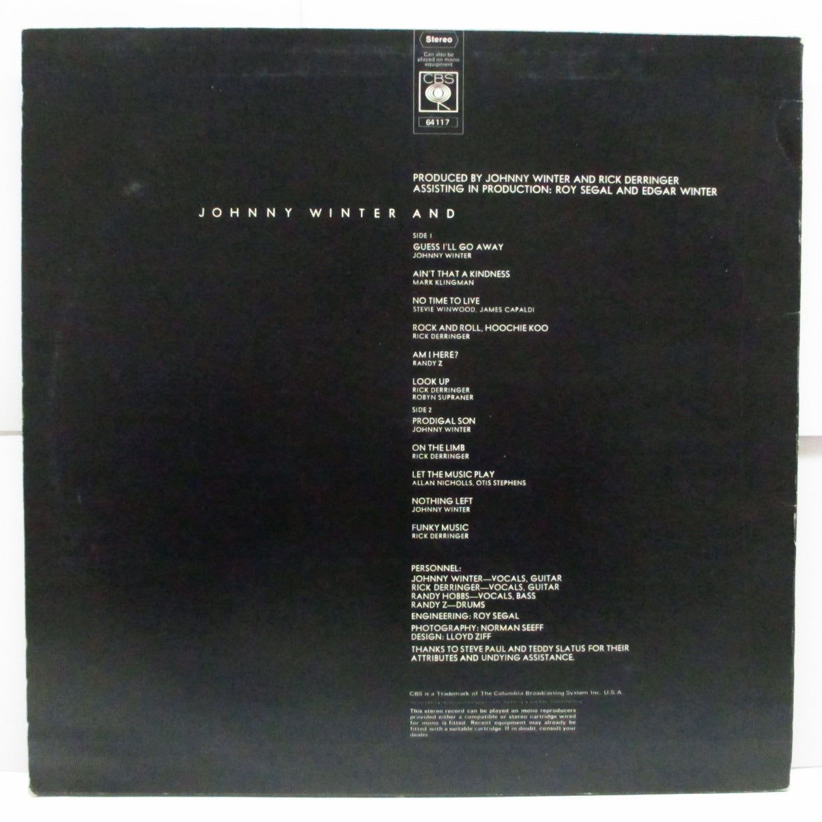 JOHNNY WINTER (ジョニー・ウィンター) - Johnny Winter And (UK オリジナル LP)