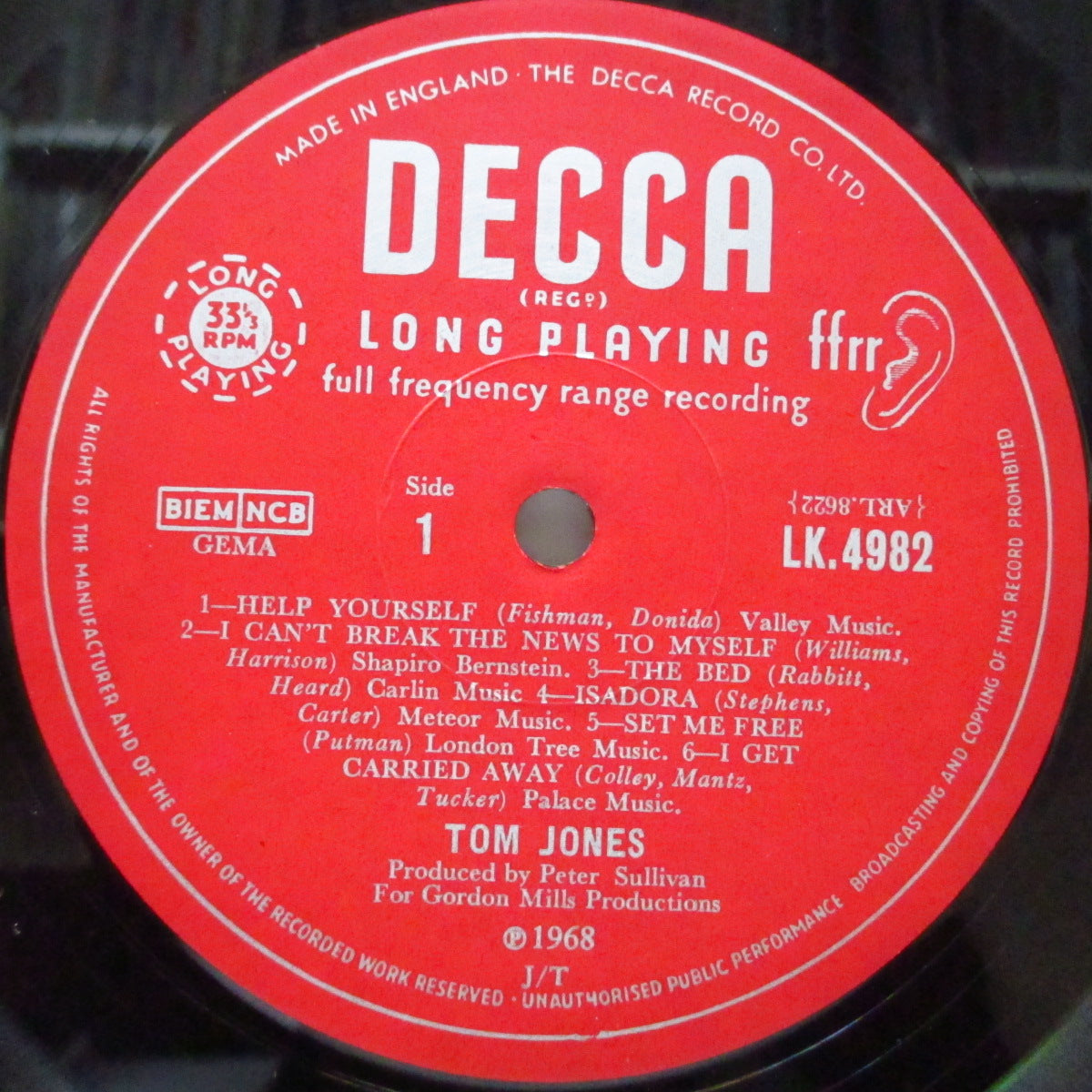 TOM JONES (トム・ジョーンズ) - Help Yourself (UK オリジナル「モノラル」LP/表面コーティングジャケ)