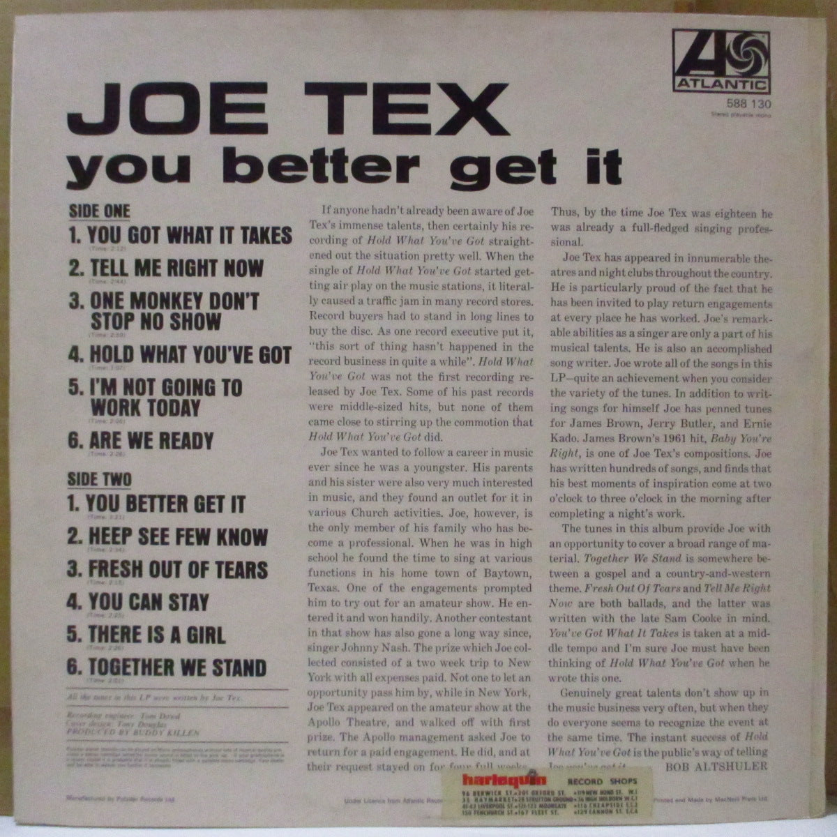 JOE TEX (ジョー・テックス) - You Better Get It (UK '65 オリジナル・モノラルLP/表面コーティング・ジャケ)英国独自デザインジャケのデビューアルバム。近年稀な奇跡の美品!