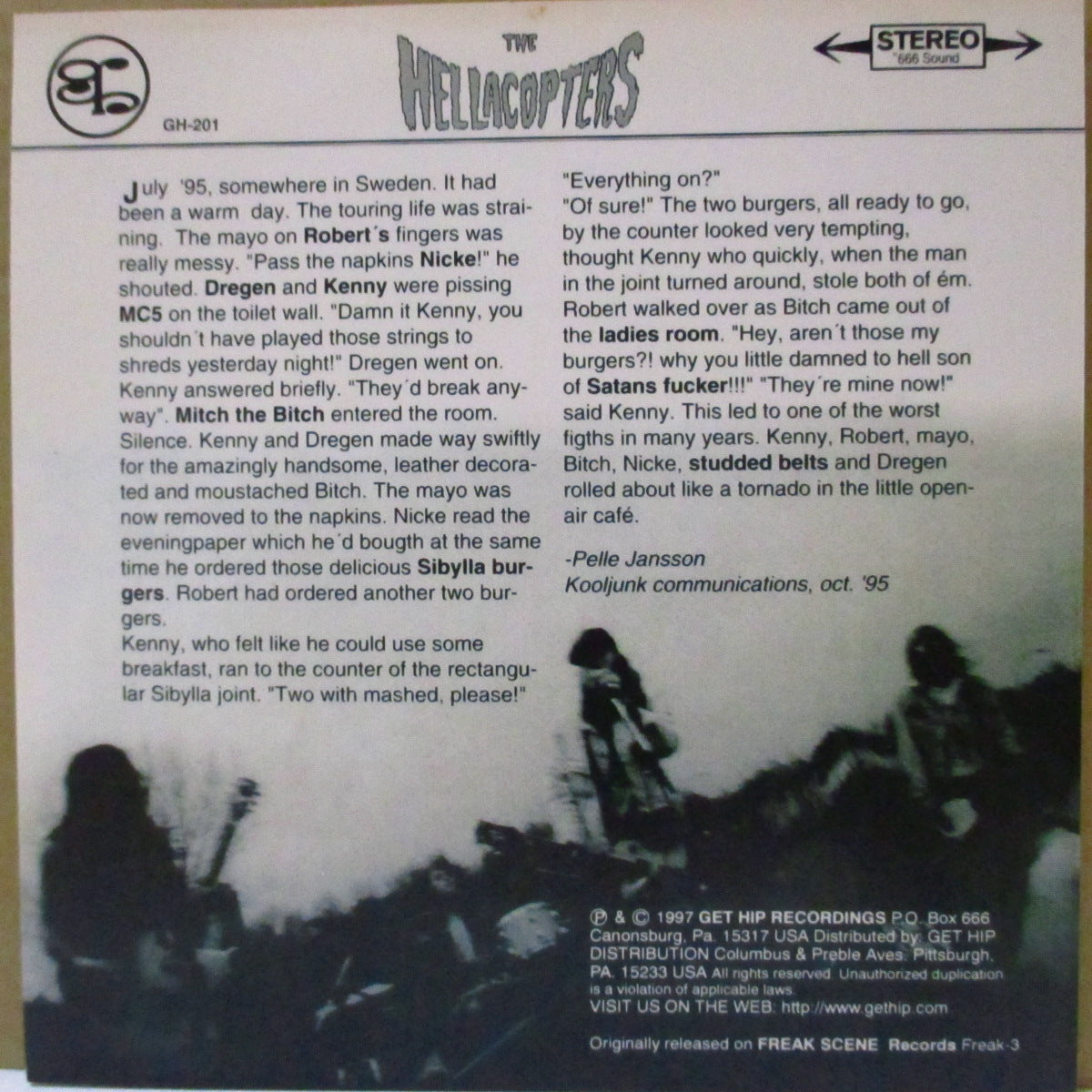 HELLACOPTERS, THE (ザ・ヘラコプターズ) - 1995 +2 (US '97 再発3曲入り「クリア盤」 7インチ/光沢固紙ジャケ)