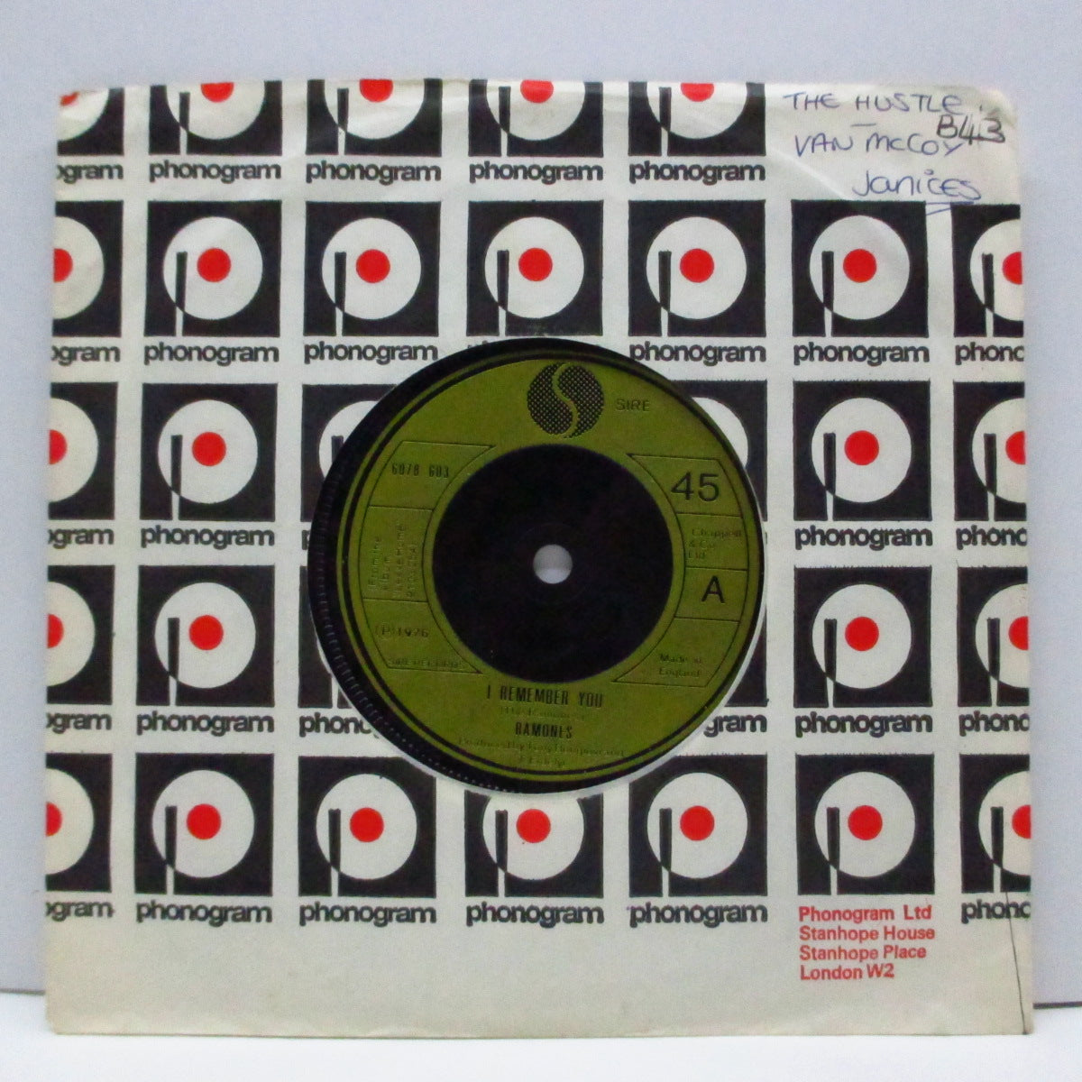 RAMONES (ラモーンズ) - I Remember You +2 (UK オリジナル「小穴金ラベ・フラットセンター」7"+カンパニースリーブ)