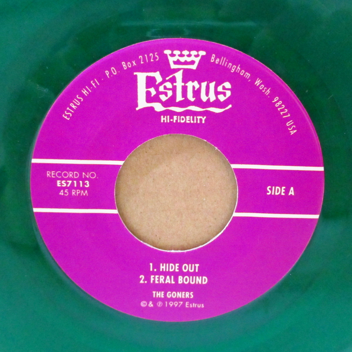 GONERS, THE (ザ・ゴーナーズ) - Hide Out +2 (US '97 限定3曲入り「クリア緑盤」 7インチ/光沢固紙ジャケ)