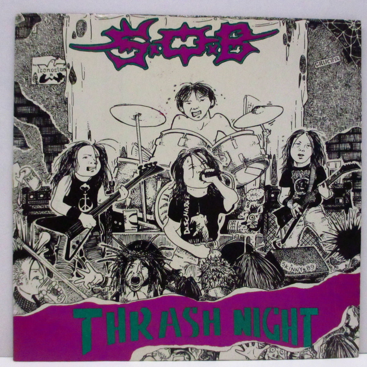 S.O.B. (エス・オー・ビー) - Thrash Night (UK '89 オリジナル「黒盤」9曲入り7"/光沢固紙ジャケ)