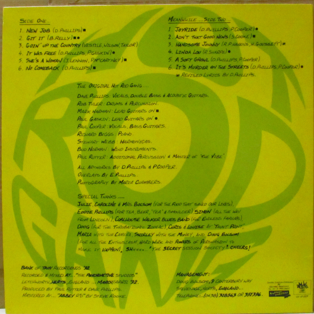 DAVE PHILLIPS & THE HOT ROD GANG (デイヴ・フィリップス・アンド・ザ・ホット・ロッド・ギャング) - Look Out (UK オリジナル LP+インナー) '92年アルバム